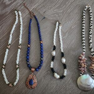 4 WOMENS SHELL, MOTHER OF PEARL, COPPER, BEAD FASHION NECKLACES JEWELRY